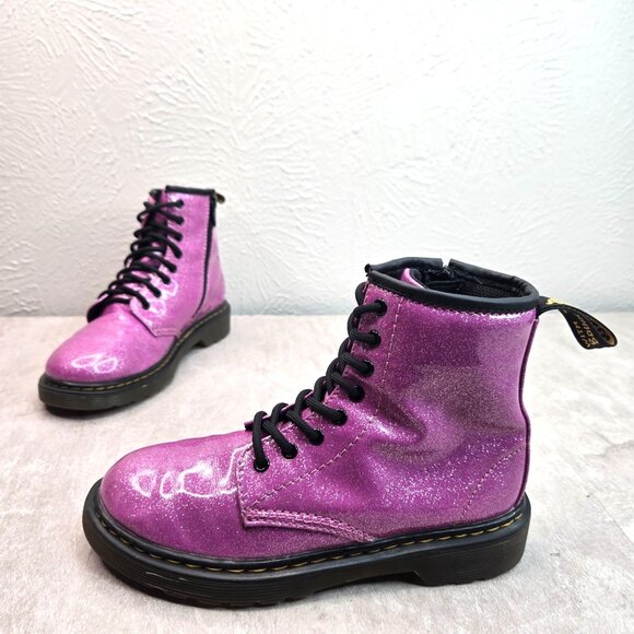 Dr. Martens Other - Dr. Martens Platform Combat Boots Little Girl Sz 2 Purple Glitter Lace Up Bootie